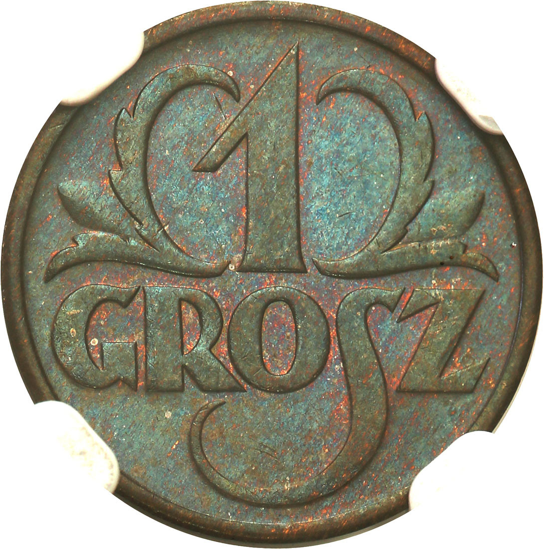 II RP 1 grosz 1935 NGC MS64 RB